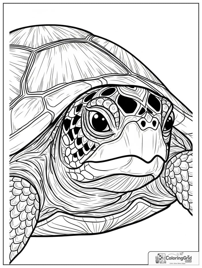 Close-up turtle portrait coloring sheet