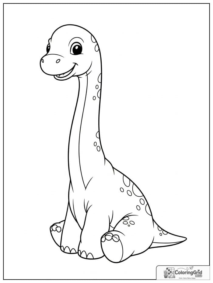 Cute baby brachiosaurus sitting coloring sheet