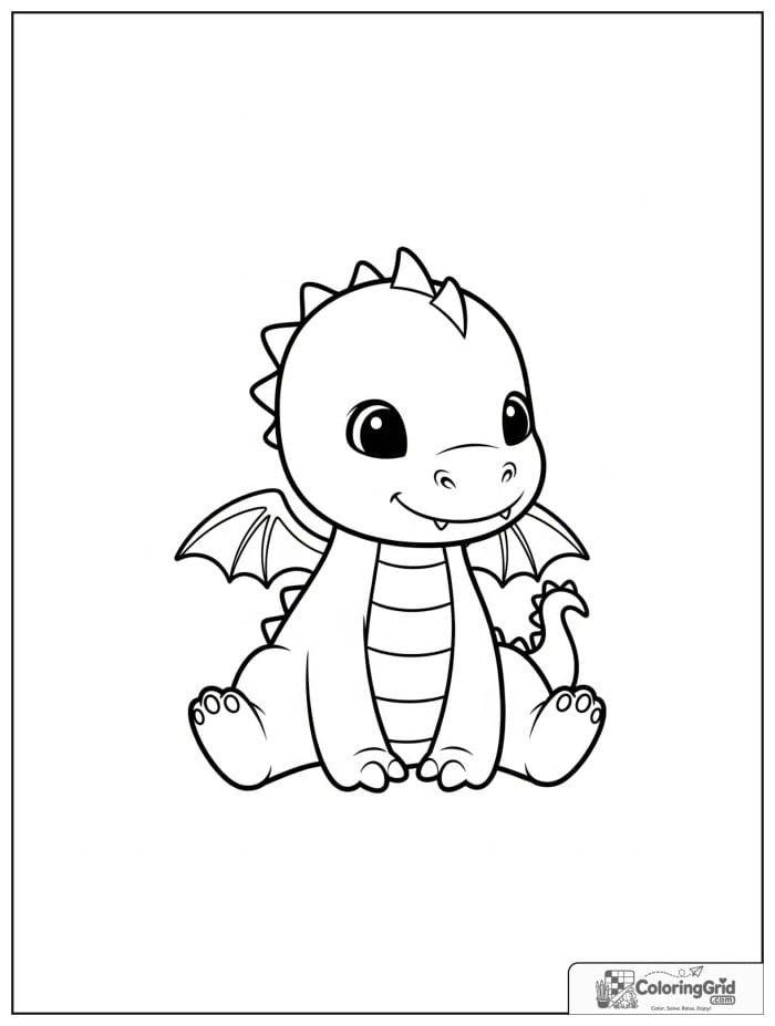 Cute baby dragon sitting coloring sheet