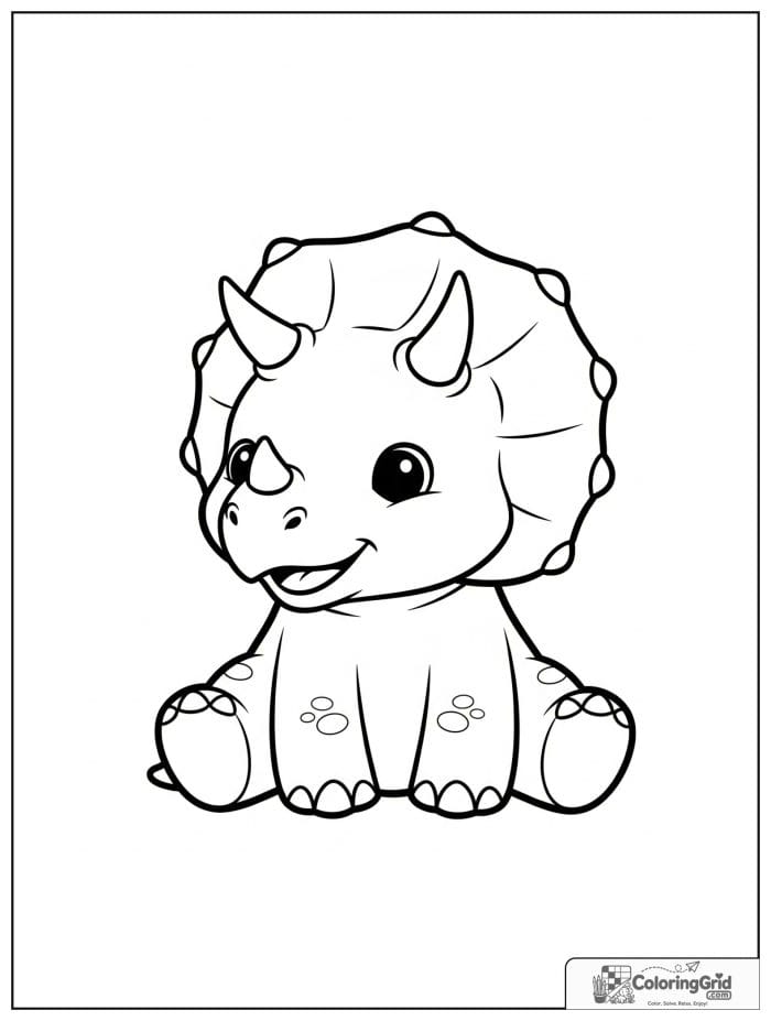 Cute baby triceratops sitting coloring sheet