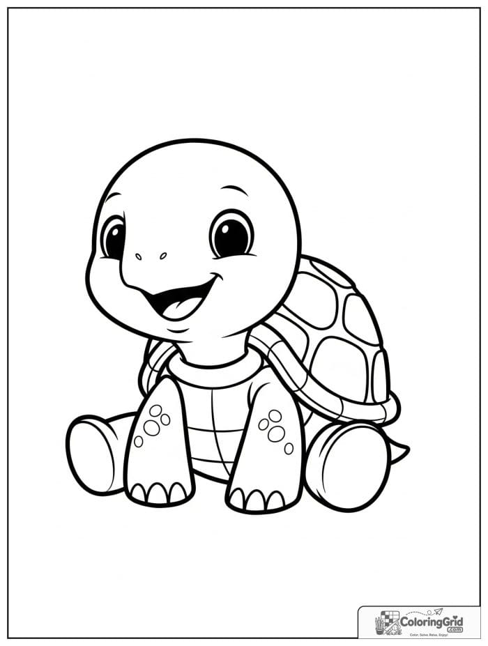 Cute baby turtle sitting coloring sheet