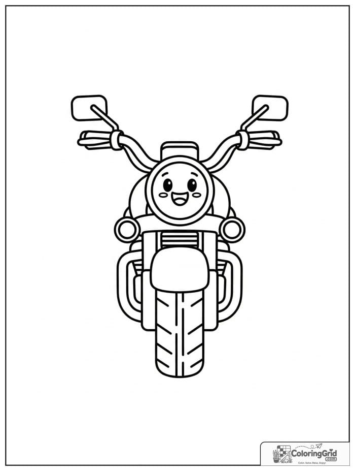 Cute cartoon motorcycle front view for Motorcycle Coloring Pages
