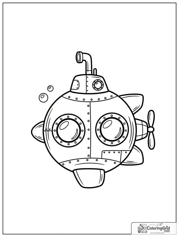 Cute round submarine vehicle coloring page