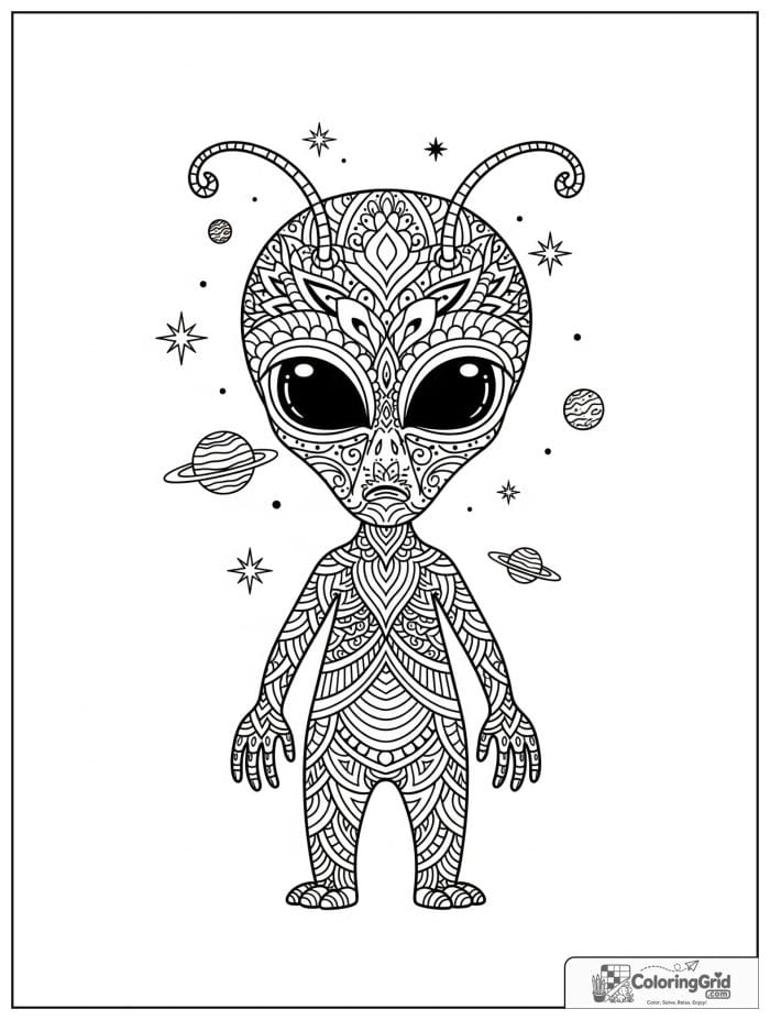 Decorative patterned alien black and white line art.