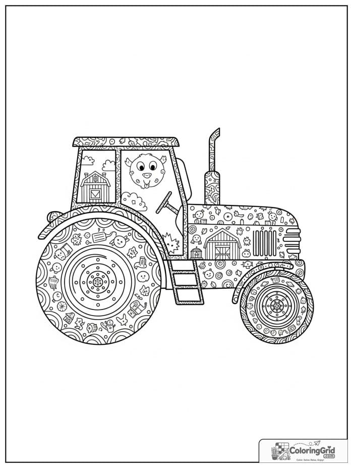 Decorative tractor filled with fun farm-inspired patterns.