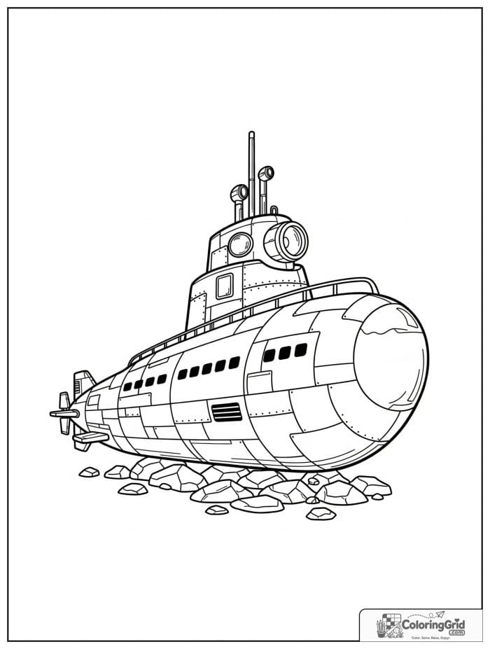 Deep sea submarine vehicle with lights coloring page