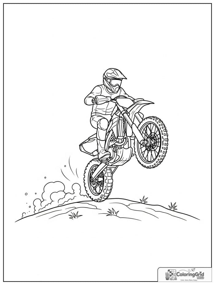 Dirt motorcycle jumping over a hill for Motorcycle Coloring Pages