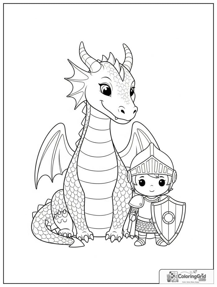 Friendly dragon and knight coloring sheet