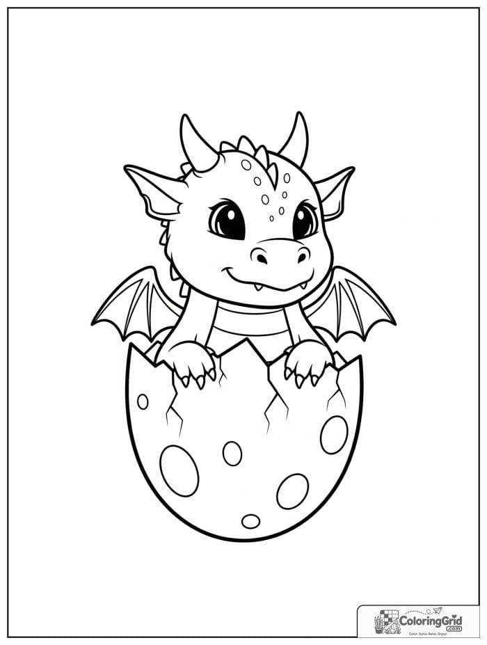 Baby dragon hatching from egg coloring sheet