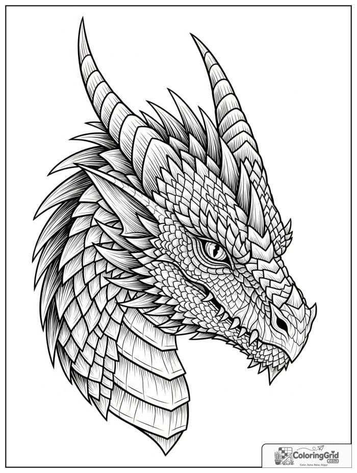 Dragon head close-up coloring sheet