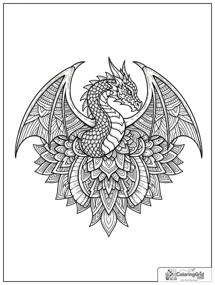 Dragon mandala design coloring sheet