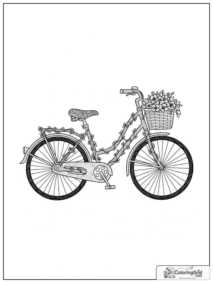Whimsical bicycle decorated with vines and flowers.