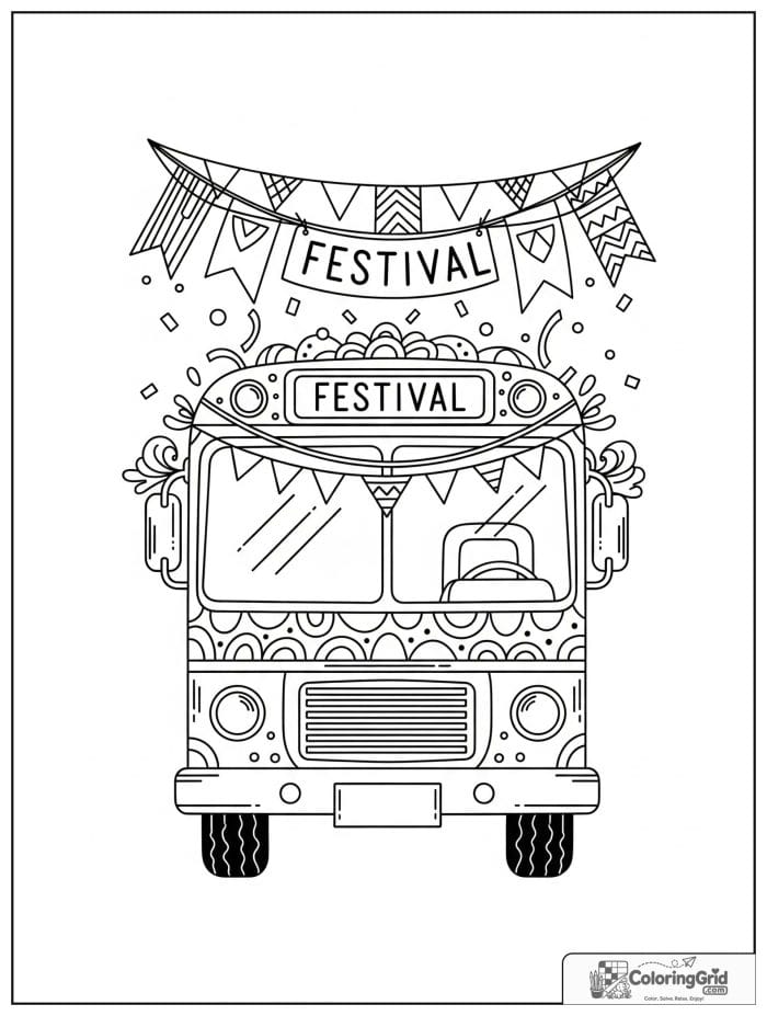 Festival bus with banners for Bus Coloring Pages