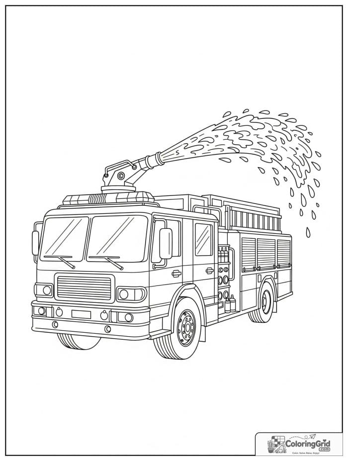 Fire truck spraying water in black and white.