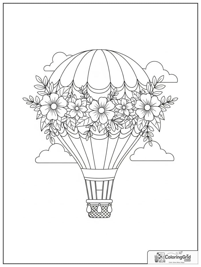 Floral hot air balloon coloring sheet