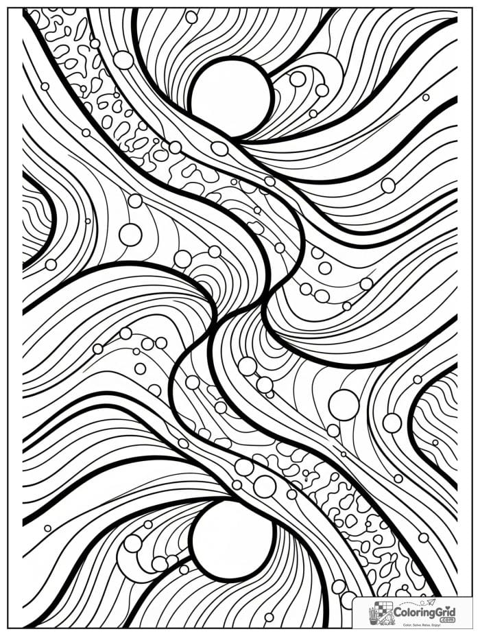 Abstract coloring page with flowing waves and curved shapes