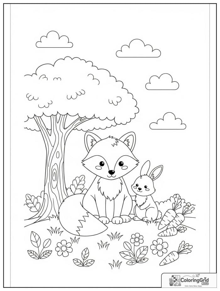 Fox and rabbit friends coloring page
