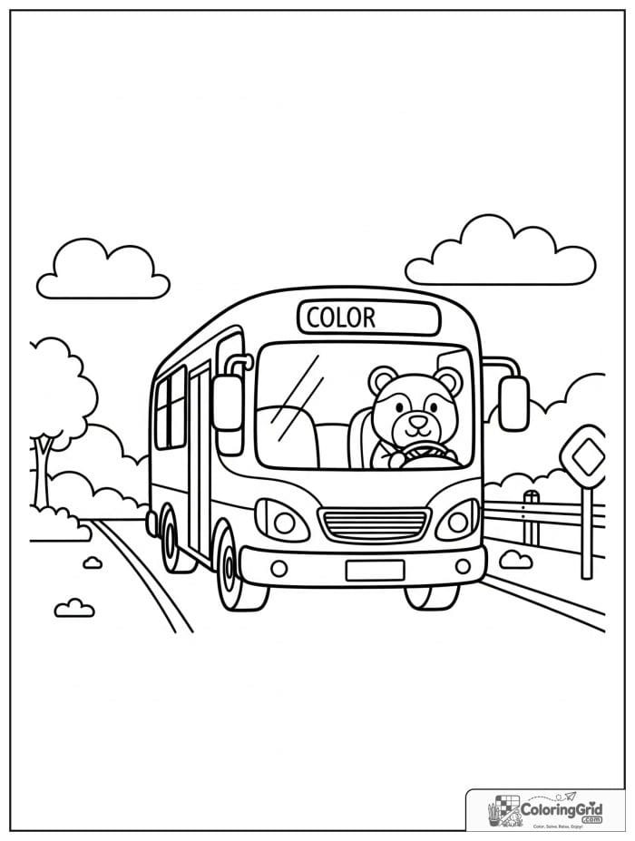 Bus with a friendly animal driver for Bus Coloring Pages