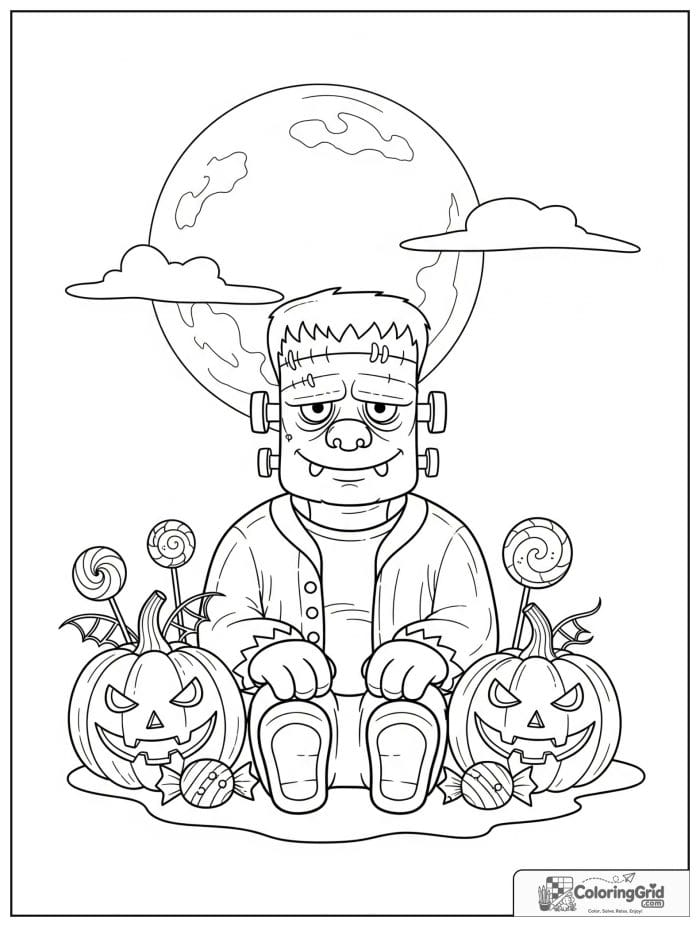 Friendly Frankenstein monster Halloween coloring page