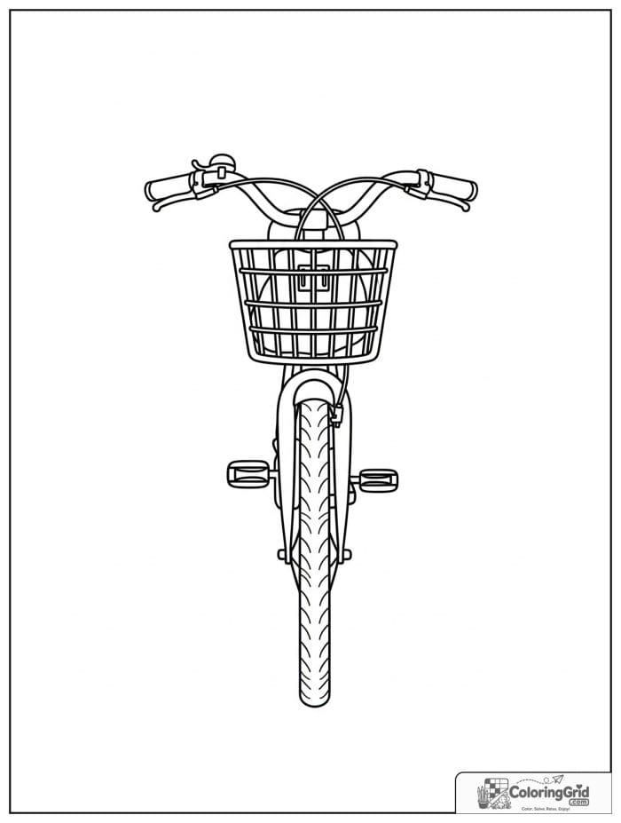 Front view of a bicycle with a centered basket.