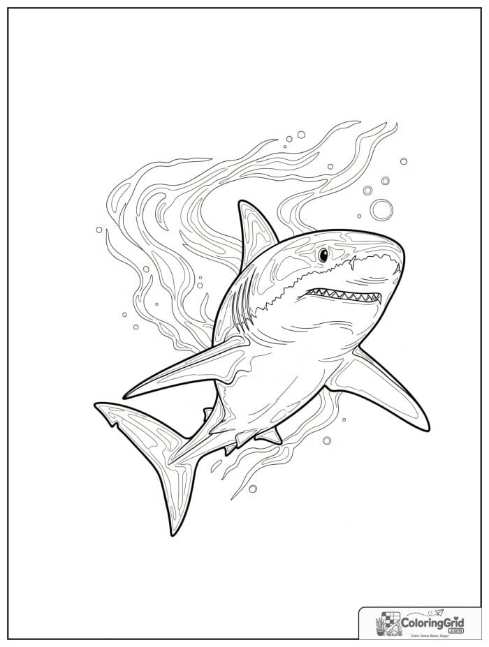 Great white shark swimming through the sea.