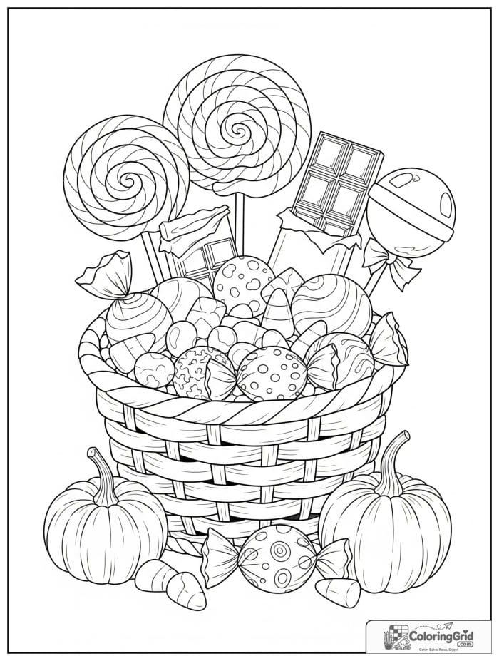 Halloween candy basket coloring page