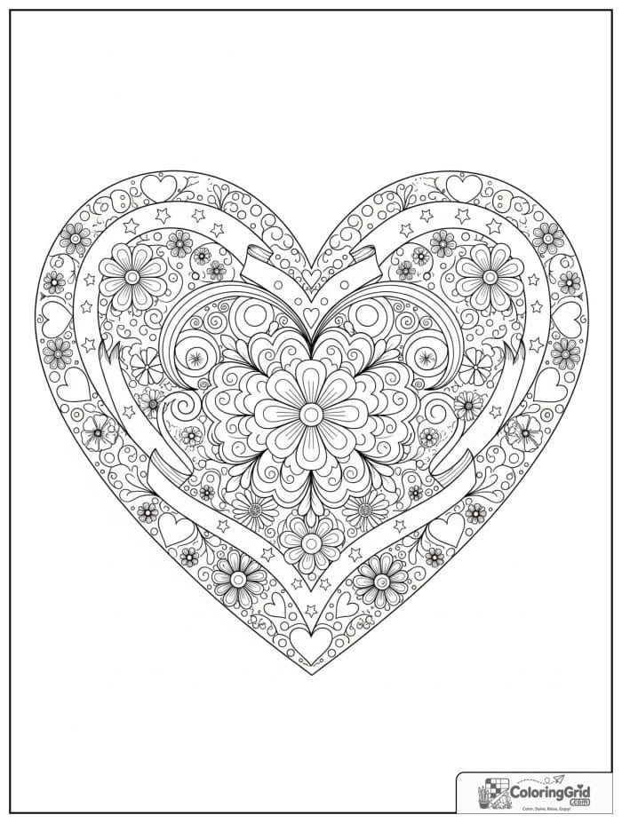 Large heart mandala Valentine's Day coloring page