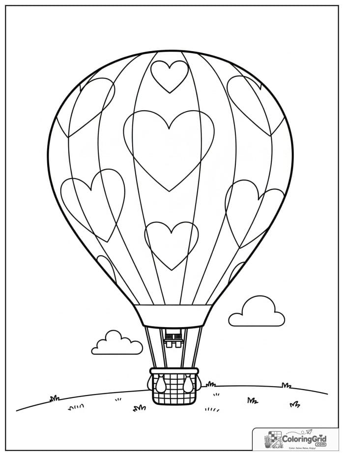 Heart pattern hot air balloon coloring sheet