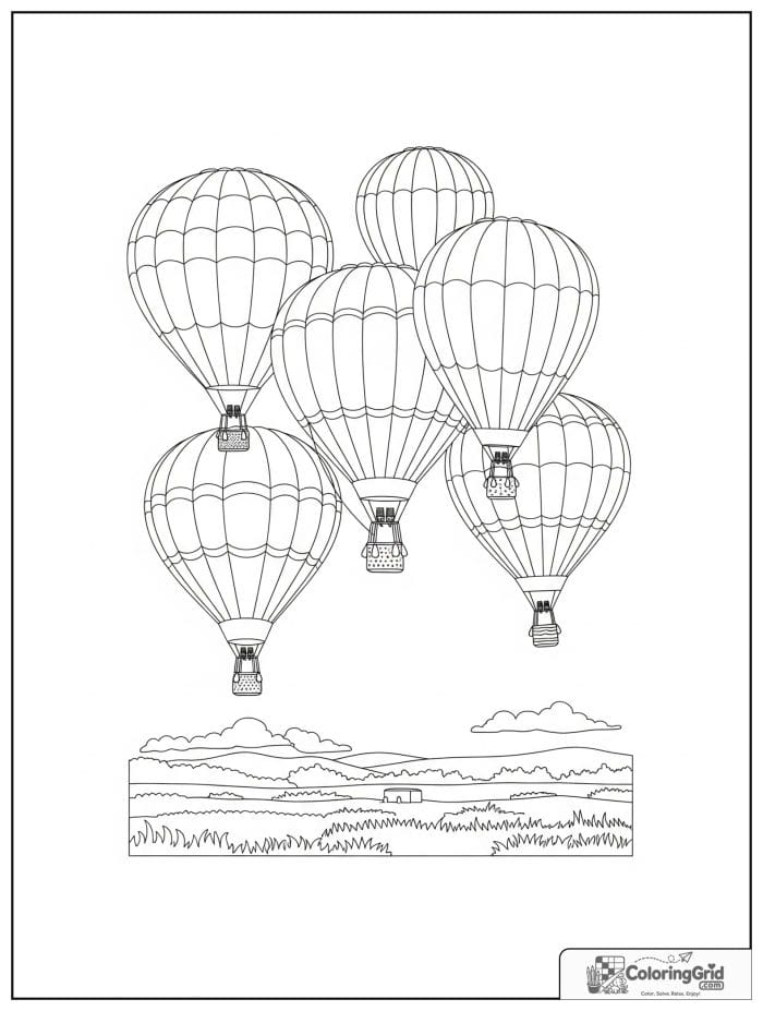 Hot air balloon festival scene coloring sheet