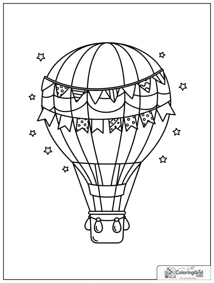 Hot air balloon with bunting coloring sheet