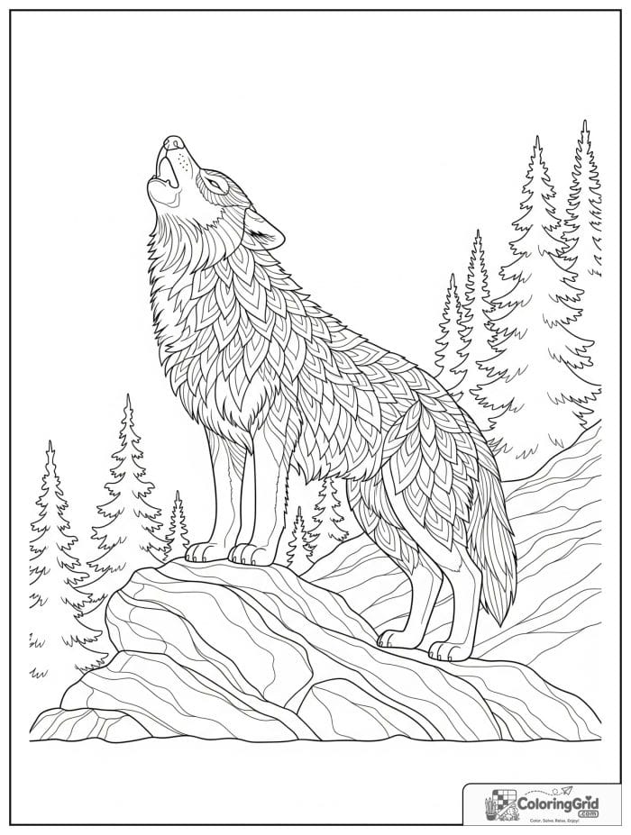 Wolf howling on a large rock.