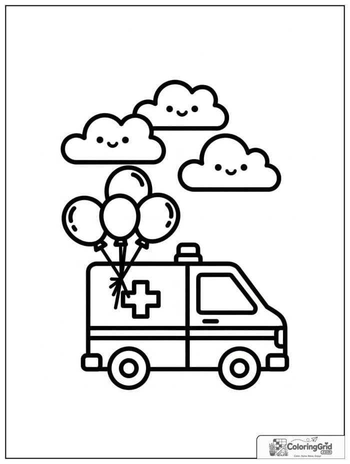 Cute kid-friendly ambulance with balloons