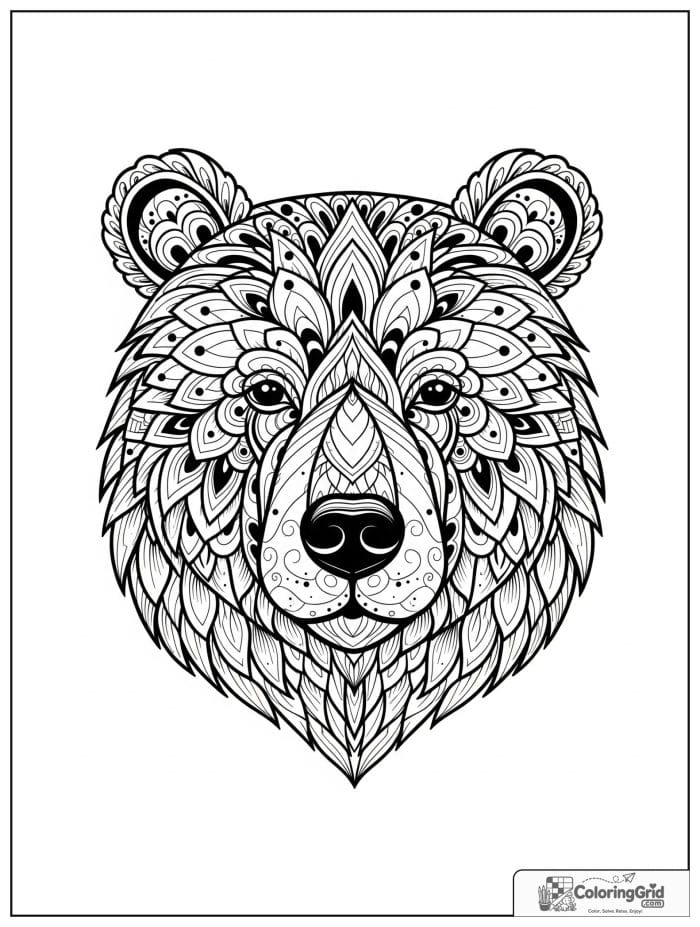 Bear face with mandala patterns.