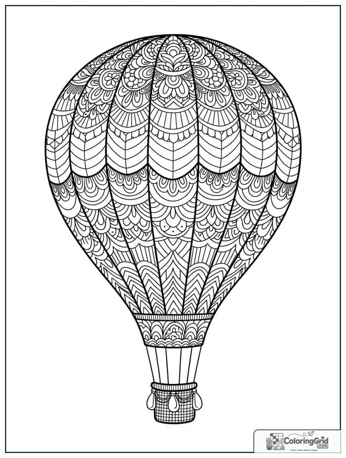 Mandala hot air balloon design coloring sheet