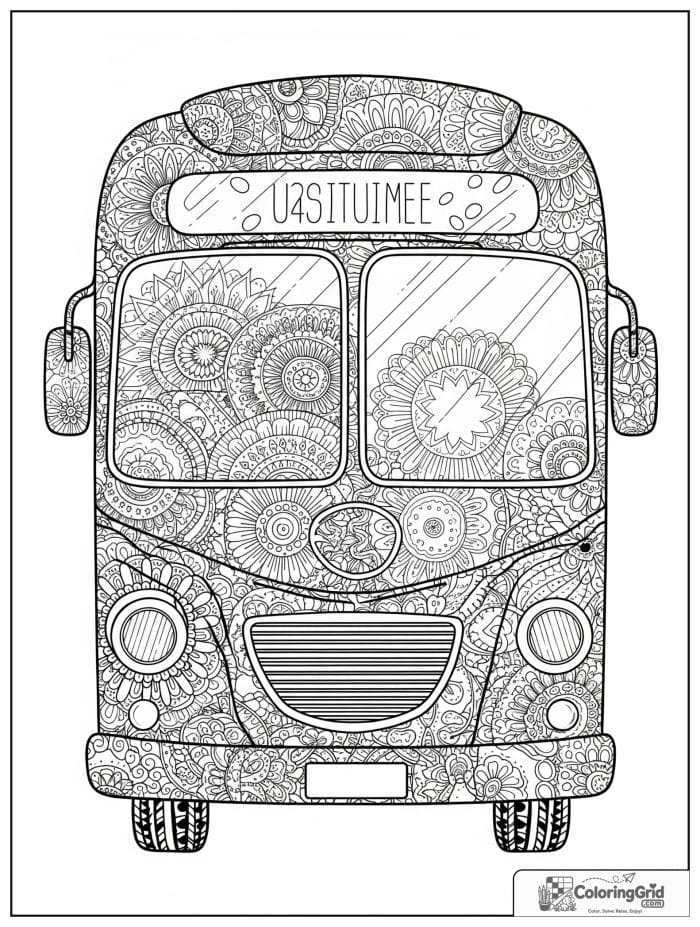 Mandala style bus design for Bus Coloring Pages