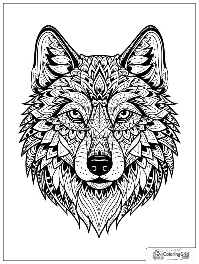 Wolf face with mandala patterns.
