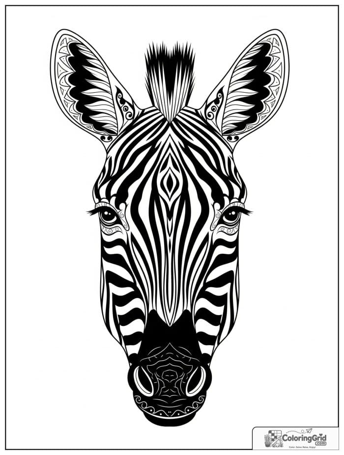 Zebra face with mandala patterns.
