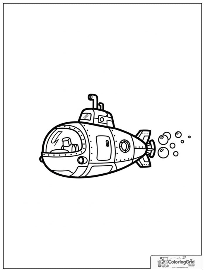 Mini submarine vehicle with bubble trail coloring page