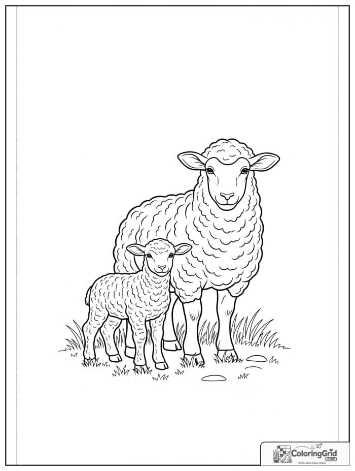 Mother sheep and lamb in black and white artwork.