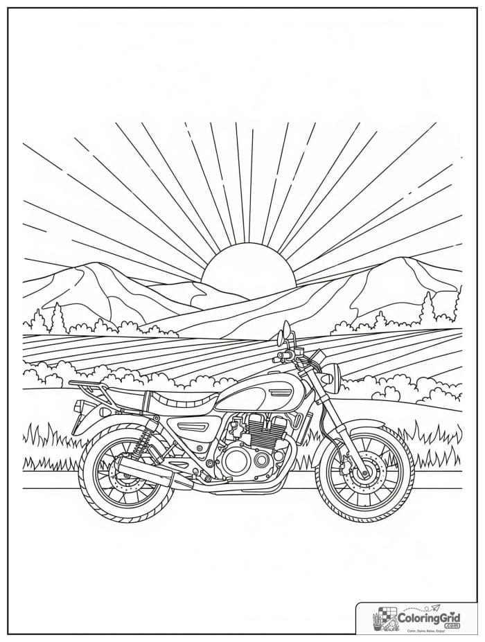 Motorcycle at sunrise roadside for Motorcycle Coloring Pages