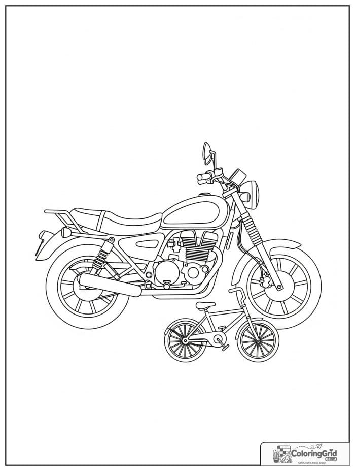 Motorcycle with bicycle comparison layout for Motorcycle Coloring Pages