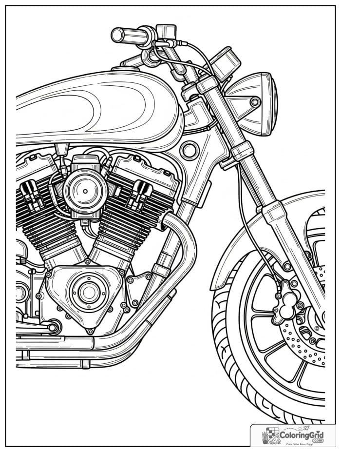 Motorcycle engine close-up for Motorcycle Coloring Pages