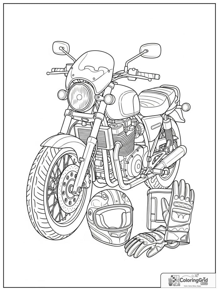 Motorcycle with helmet and gloves for Motorcycle Coloring Pages