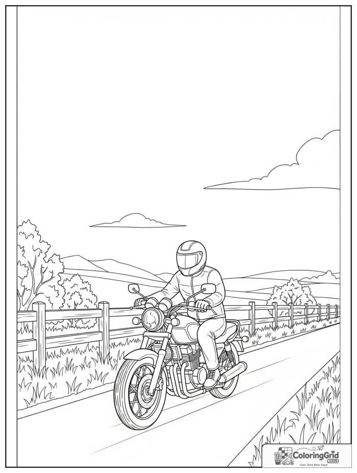 Motorcycle on a country road for Motorcycle Coloring Pages