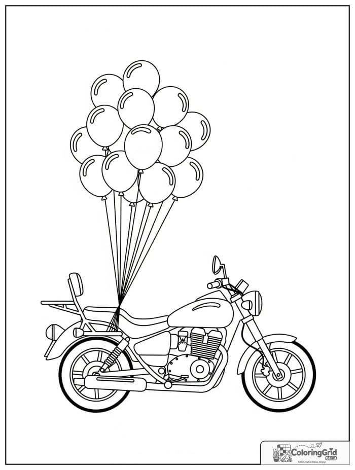Motorcycle with balloons for Motorcycle Coloring Pages
