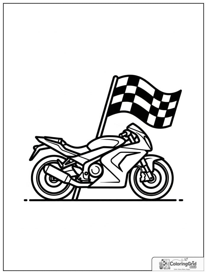 Motorcycle with checkered flag for Motorcycle Coloring Pages