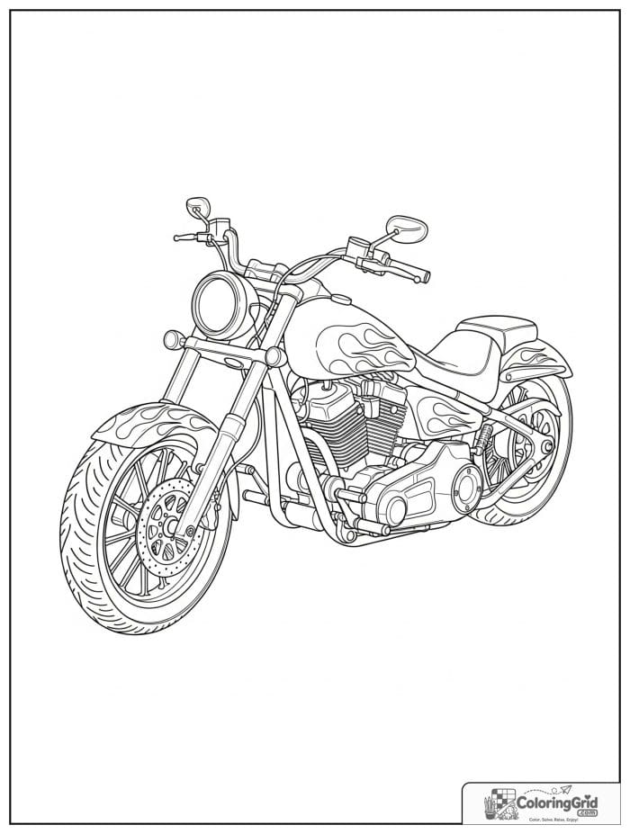Custom motorcycle with flame decorations for Motorcycle Coloring Pages