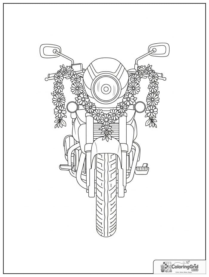Motorcycle with flower garland for Motorcycle Coloring Pages