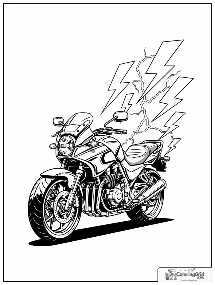 Motorcycle with lightning background for Motorcycle Coloring Pages