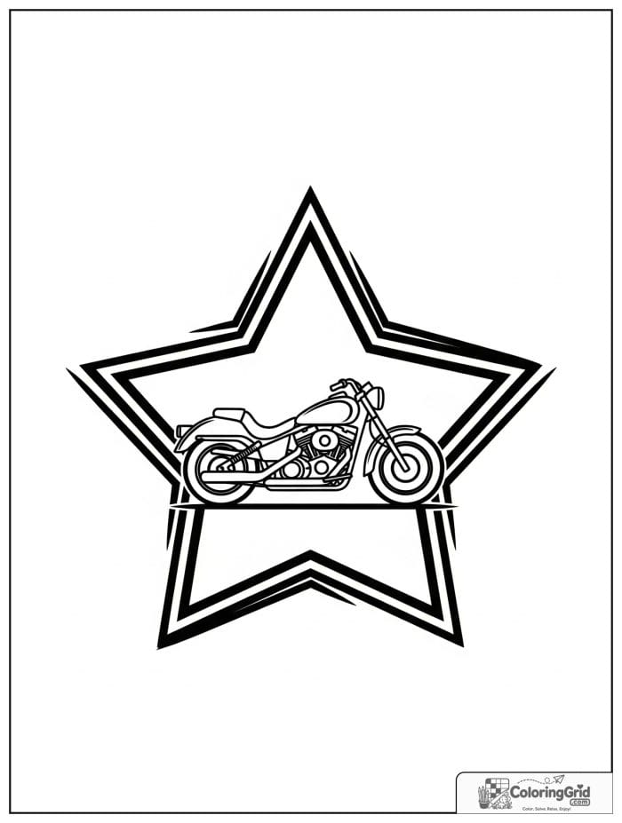 Motorcycle inside a star badge emblem for Motorcycle Coloring Pages